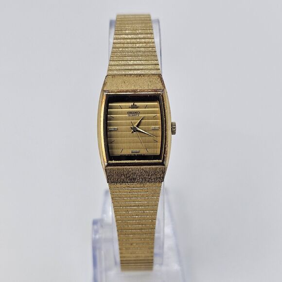 VTG Seiko Women Watch 20MM Gold Dial Bracelet Band Up to 7.5" New Battery - Picture 1 of 16